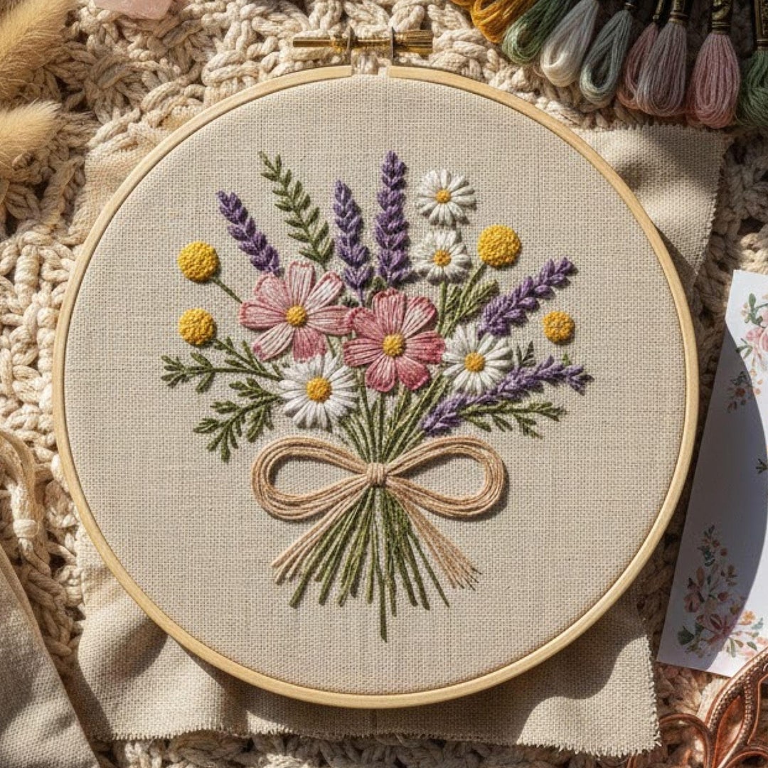Lavender Flower Bouquet Hand Embroidery Pattern | Vintage Floral Hoop ...