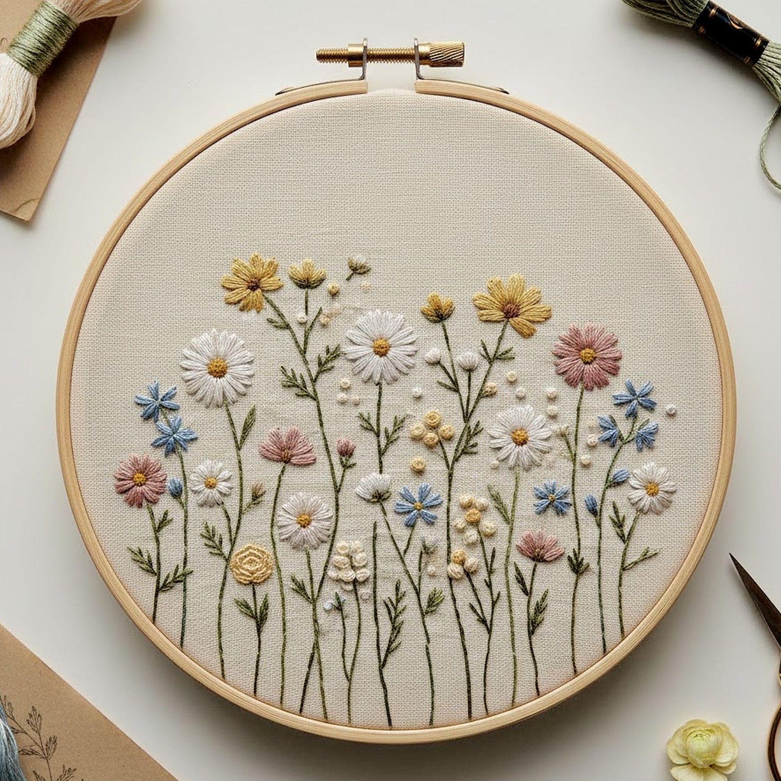 Wildflower Meadow Hand Embroidery Pattern – Minimal Floral Hoop Art ...