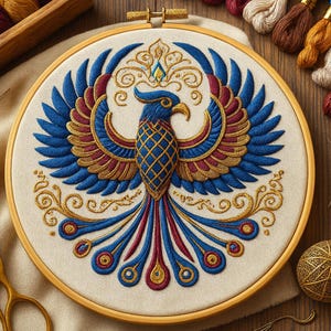 Phoenix Embroidery Pattern • Fantasy Bird, Modern Stitch (Digital Download)