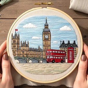 London Big Ben Embroidery Pattern, Cityscape Hoop Art (Digital Download)