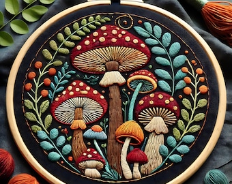 Whimsical Mushroom Embroidery Kit: Bold Forest Design (PDF Pattern)