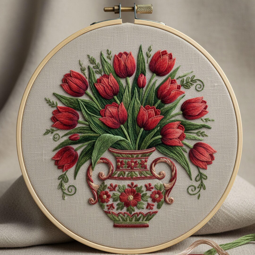 Tulip Bouquet Embroidery Pattern • Modern Floral PDF • Beginner Hand ...