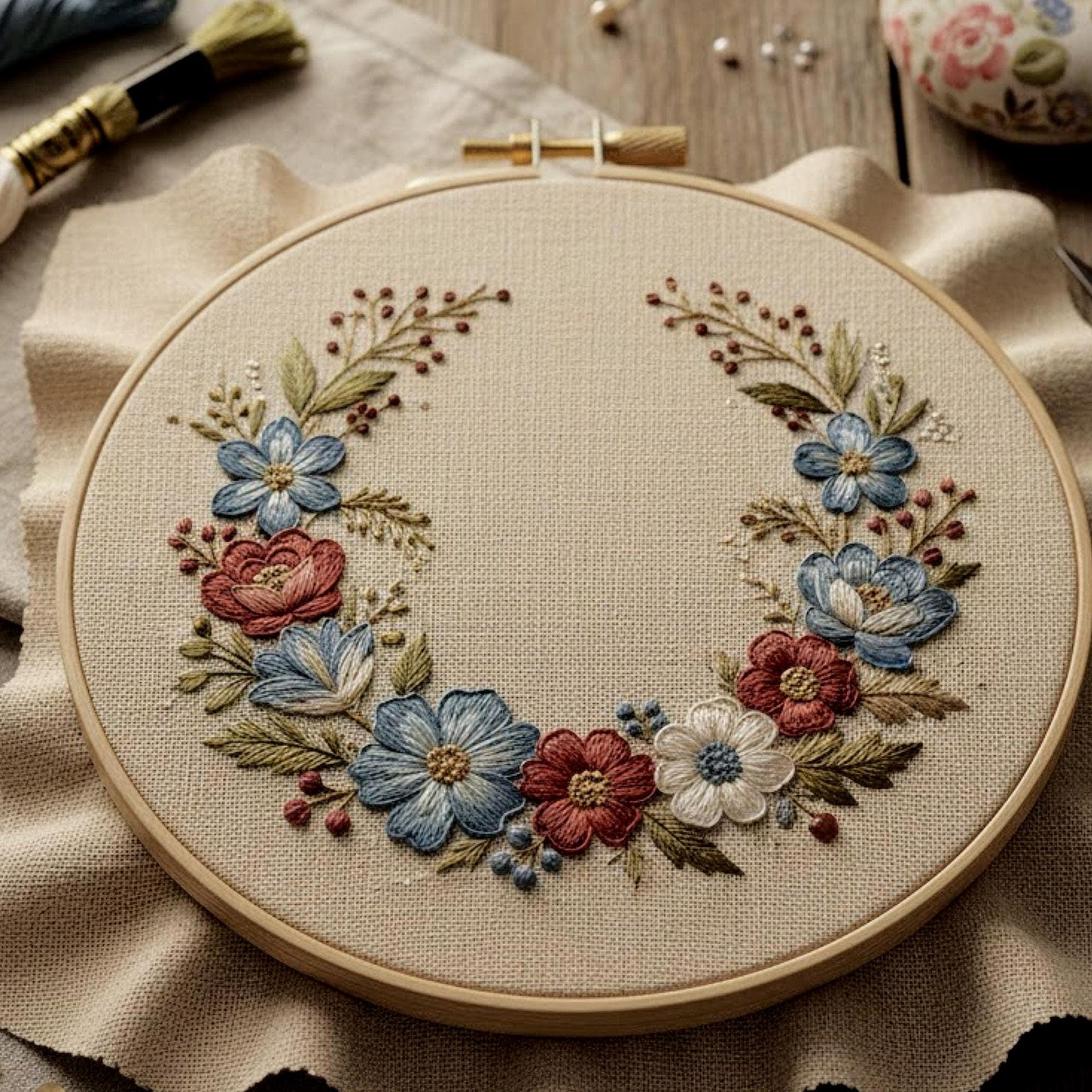 Vintage Floral Wreath Hand Embroidery Pattern | Elegant Botanical Hoop ...