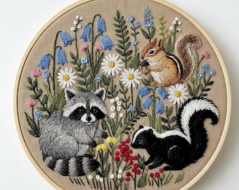 Woodland Animals Embroidery Pattern – Forest Floral Hoop Art Design