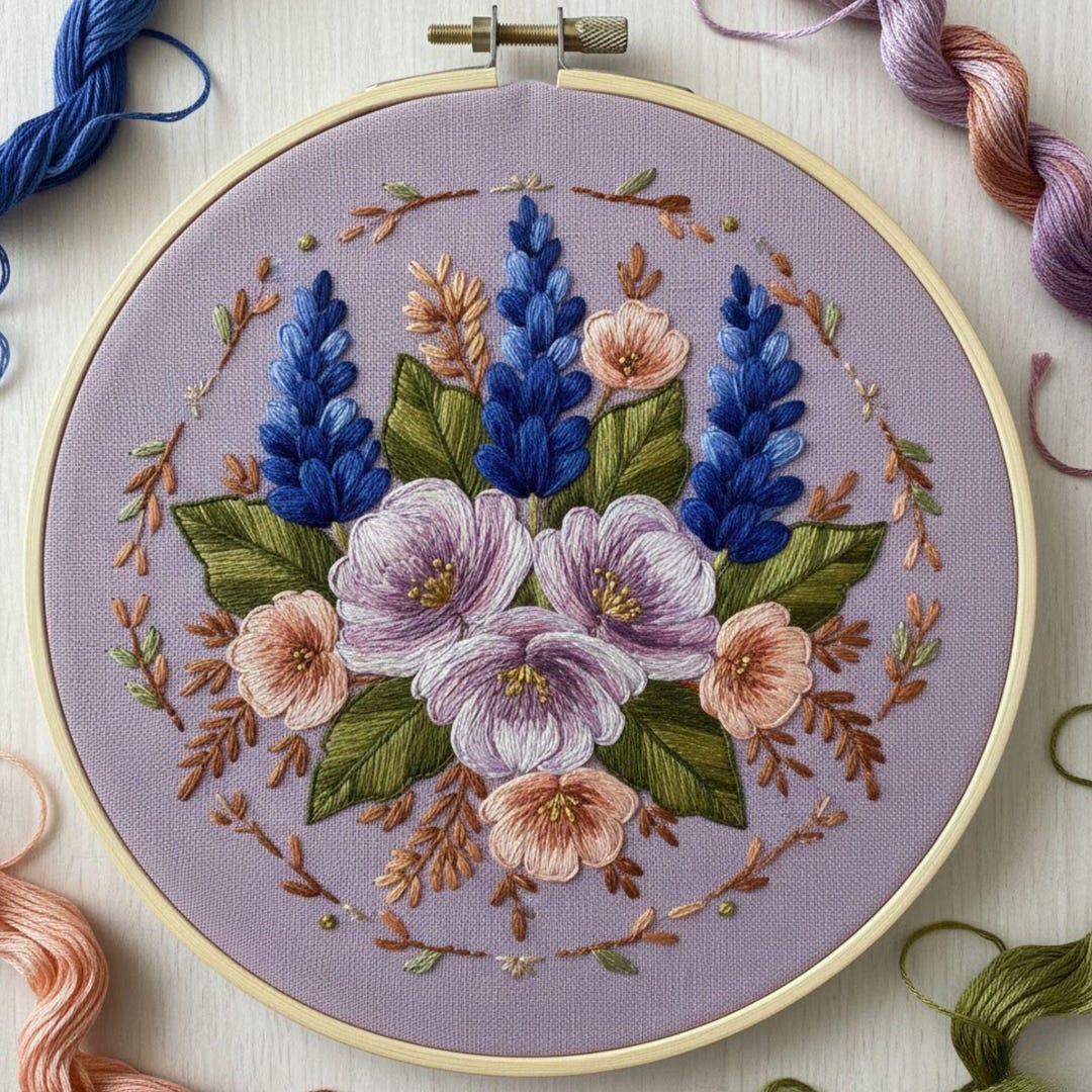 Lavender Floral Wreath Hand Embroidery Pattern, Botanical Hoop Art PDF ...