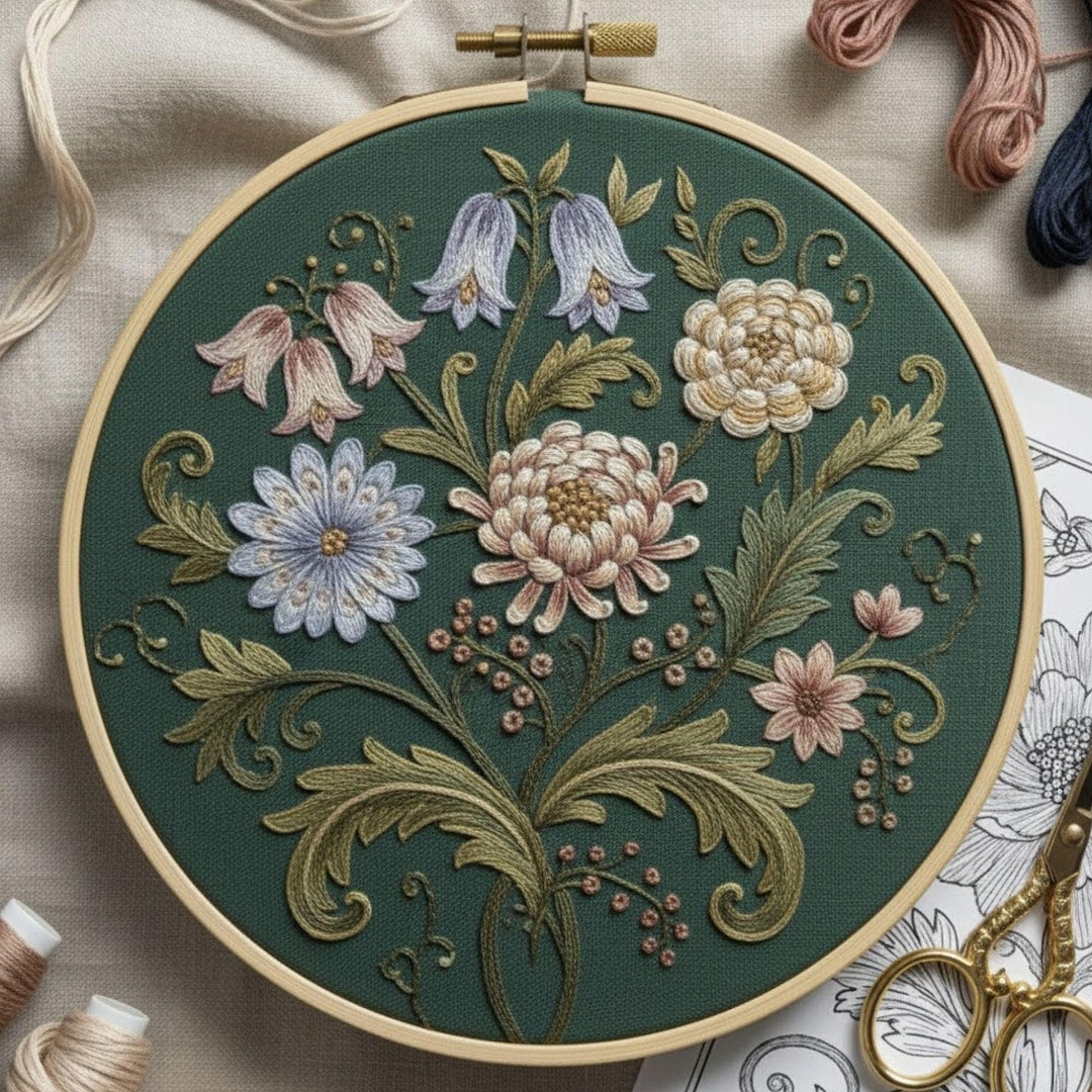 Vintage Floral Hand Embroidery Pattern Botanical Hoop Art Digital ...