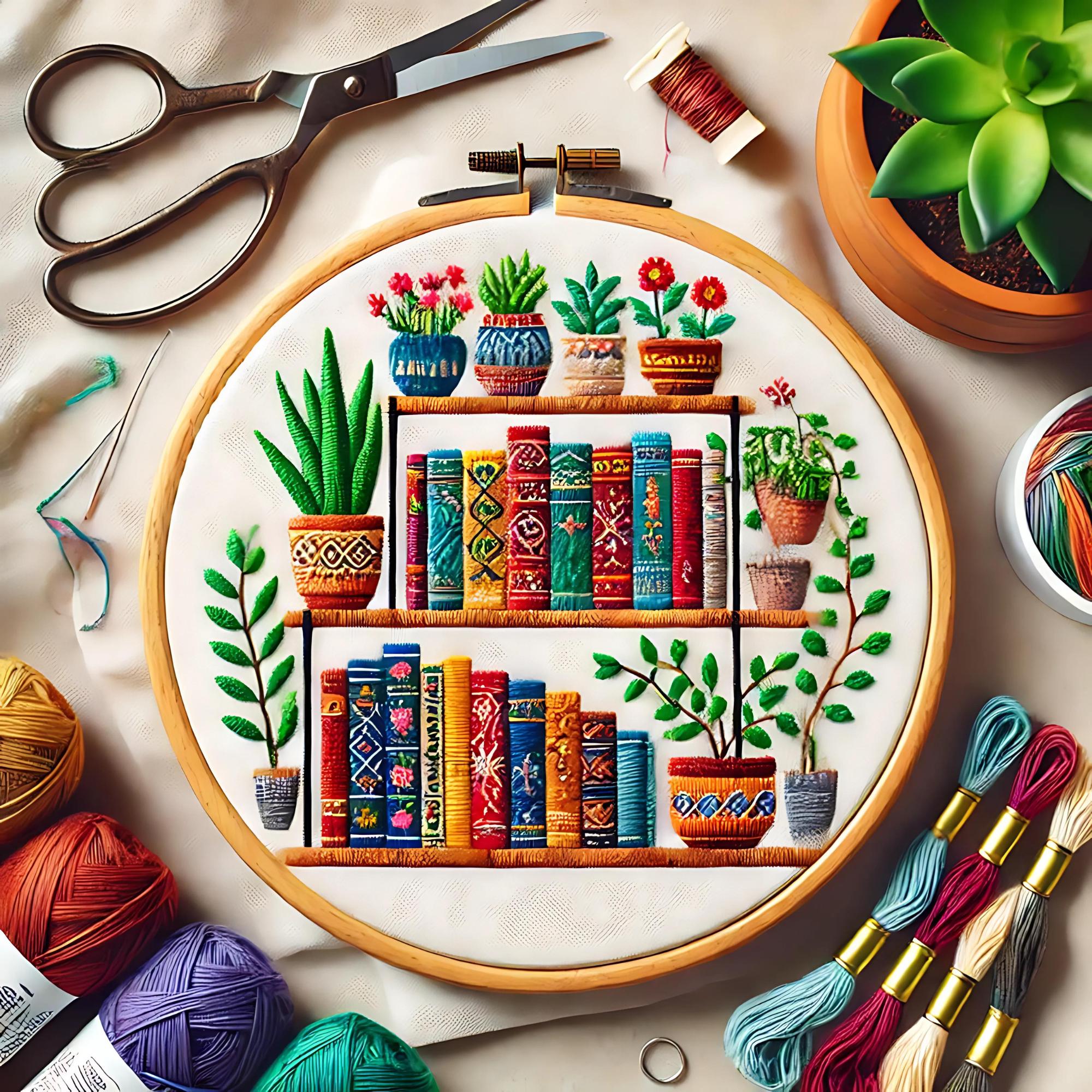 Bookshelf Embroidery Digital Pattern,Beginner embroidery PDF,Floral embroidery,DIY Crafting,PDF embroidery pattern,Modern embroidery pattern