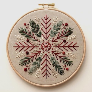 Christmas Snowflake Embroidery Pattern, Nordic Botanical Design (PDF Download)