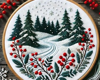 Winter Landscape Embroidery Pattern: Snow-Covered Trees (PDF Pattern)
