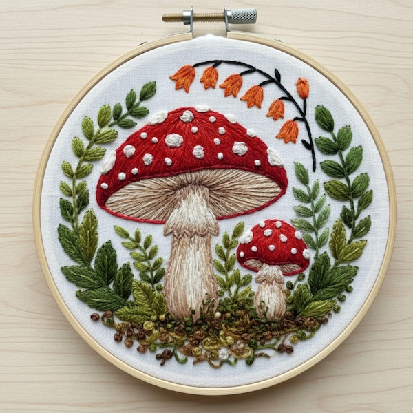 Stickmuster Pilz | Wald Hoop Art (Digitaler Download)