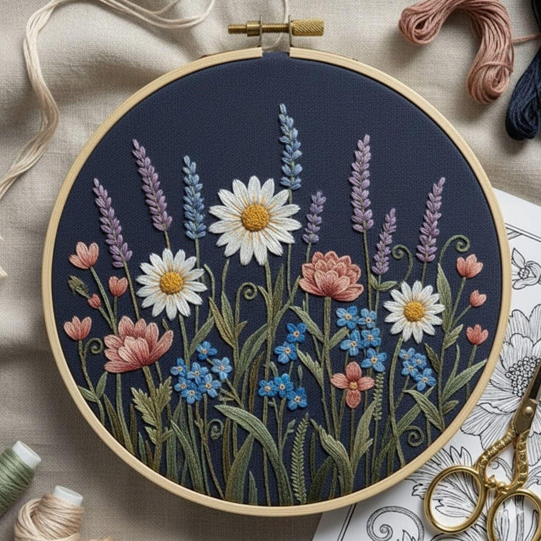 Wildflower Meadow Embroidery Pattern, Floral Hoop Art Design, Beginner ...