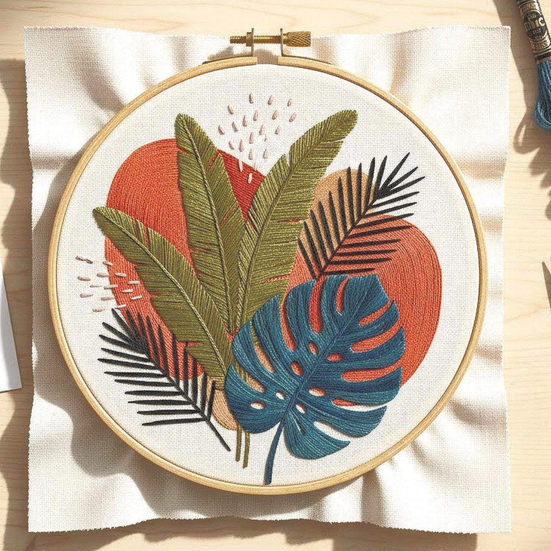 Tropical Leaves Embroidery Pattern – Beginner Hoop Art Design (PDF ...