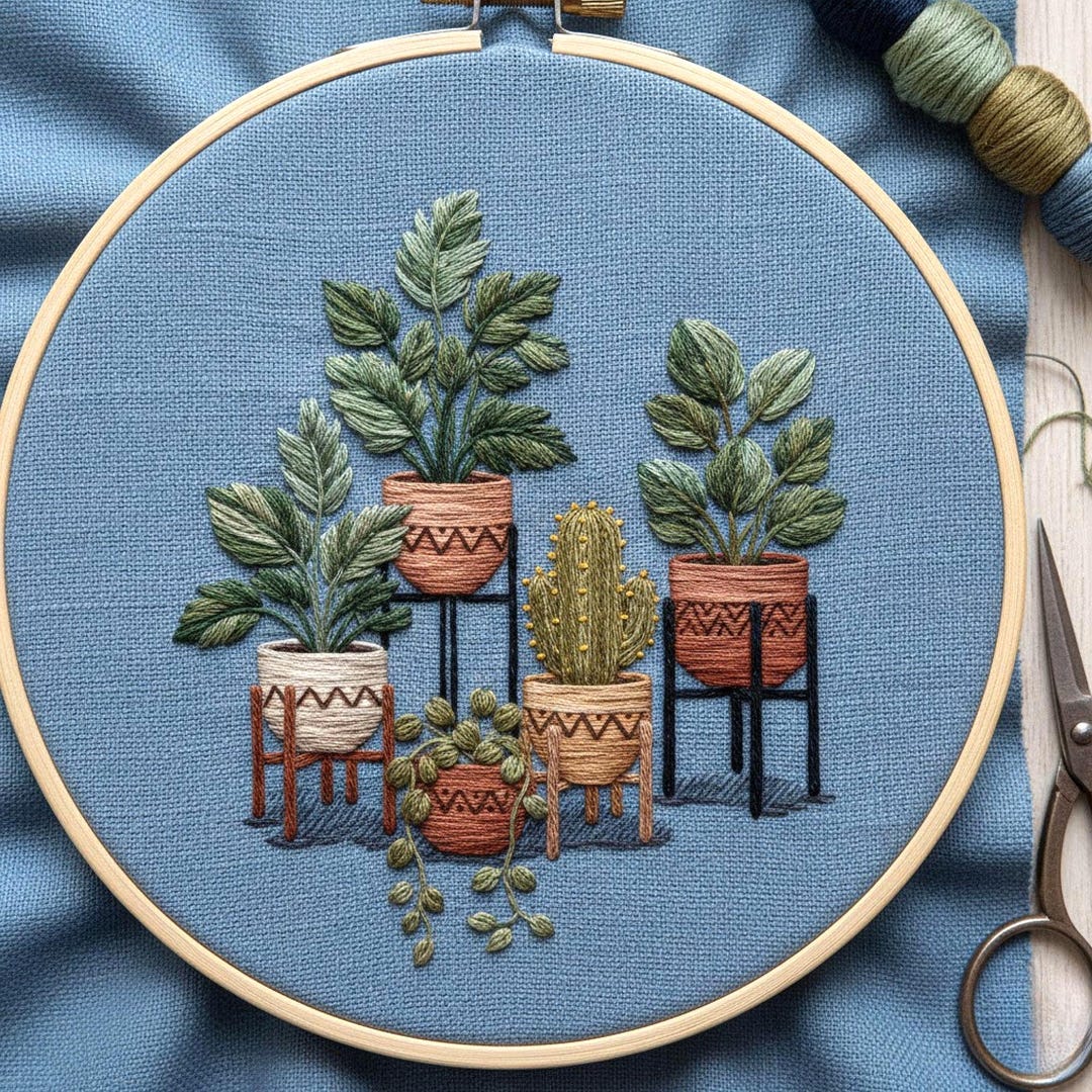 Modern Potted Plant Embroidery Pattern, Scandinavian Botanical Hoop Art ...