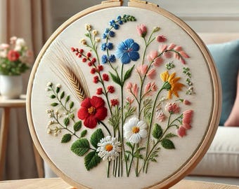 Floral Embroidery Pattern: DIY Birds & Flowers (PDF Download)
