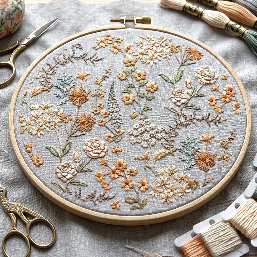 Vintage Floral Embroidery Pattern, Botanical Wildflower Hoop Art (PDF ...