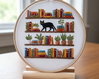 Motif de broderie chat | Cerceau confortable moderne Art PDF | Motif de broderie à la main pour débutant