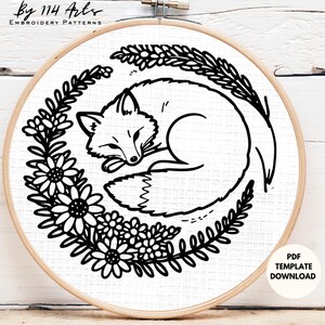 Fox Hand Embroidery Digital Pattern , Beginner-friendly Embroidery ...
