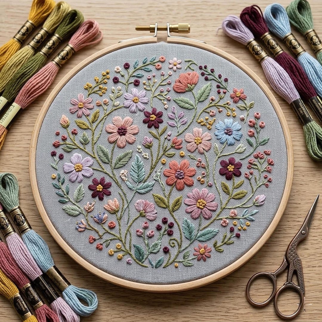 Wildflower Garden Embroidery Pattern, Botanical Floral Wreath Hoop Art ...