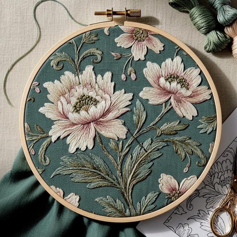Vintage Floral Embroidery Pattern, Botanical Hand Embroidery Hoop Art ...