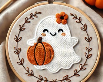 Ghost Hand Embroidery Pattern, Beginner Embroidery, printable pattern,DIY Embroidery, Autumn Embroidery, Seasonal decor ,digital embroidery
