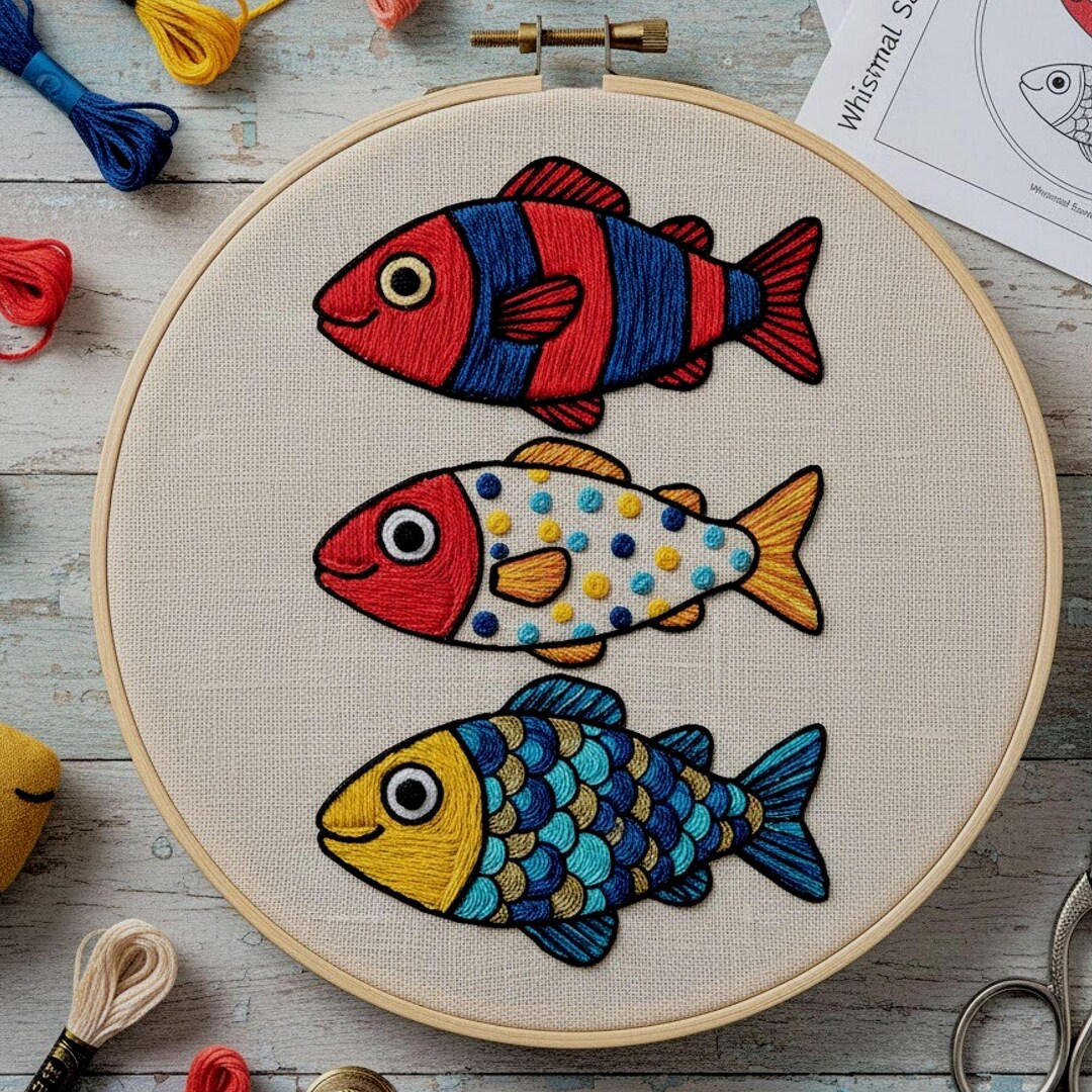 Whimsical Fish Embroidery Pattern – Hand Embroidery PDF, Beginner Hoop ...