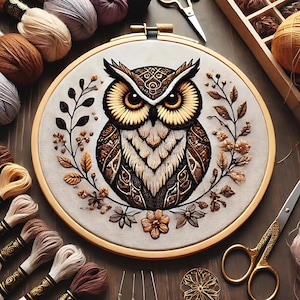 Owl Hand Embroidery Pattern: Wildlife Design (PDF)