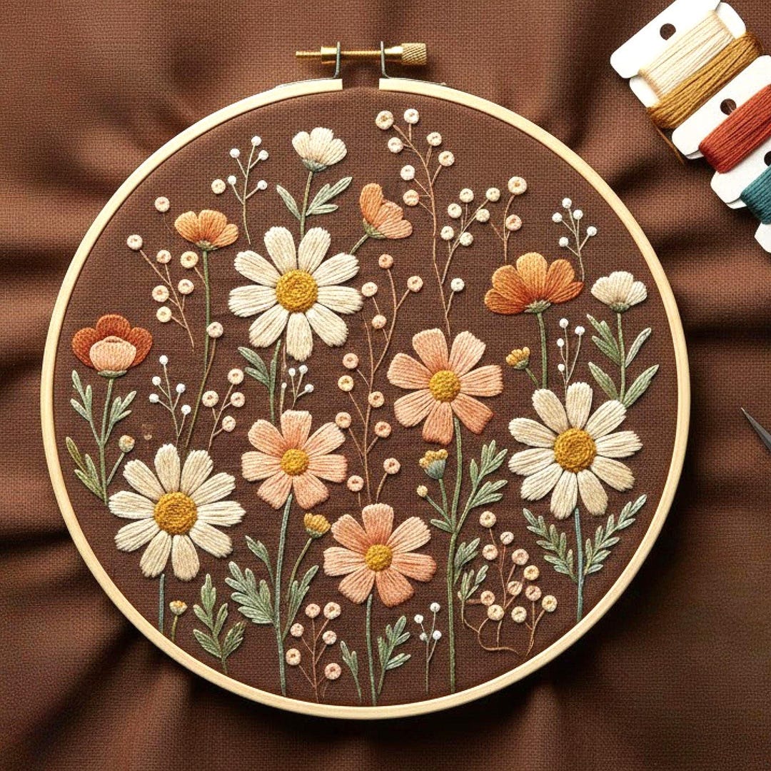 Vintage Wildflower Daisy Embroidery Pattern, Floral Hoop Art Design - Etsy