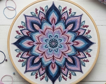 Pastel Mandala Floral Hand Embroidery Pattern – Modern Hoop Art Design | Instant Download