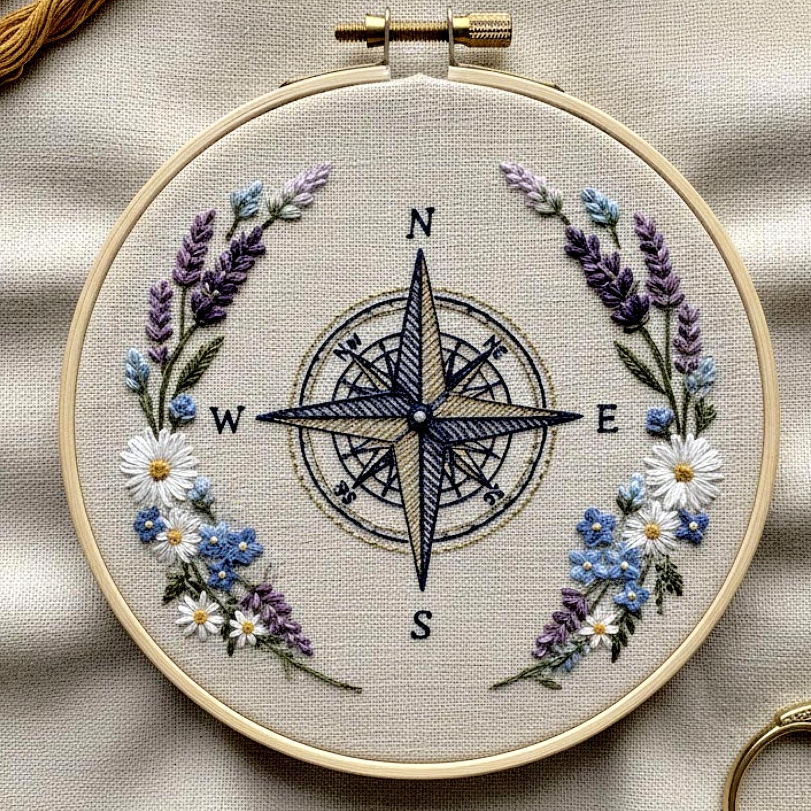 Floral Compass Rose Hand Embroidery Pattern – PDF - Etsy