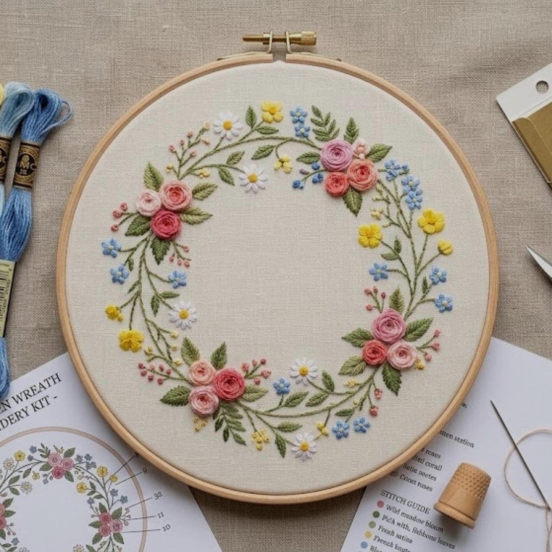 Floral Wreath Embroidery Pattern, Botanical Hoop Art Design (digital ...