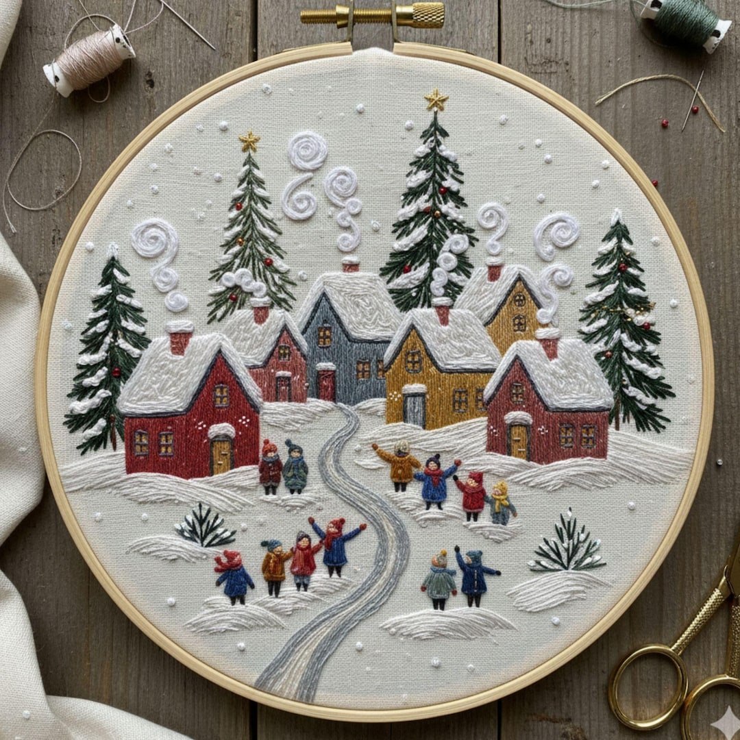 Winter Village Embroidery Pattern | Cozy Christmas Hoop Art PDF ...