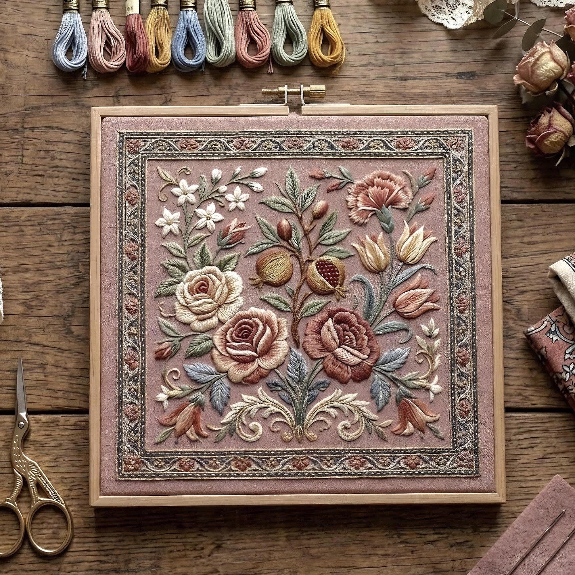 Vintage Floral Embroidery Pattern, Vintage Rose Bouquet Hoop Art (PDF ...