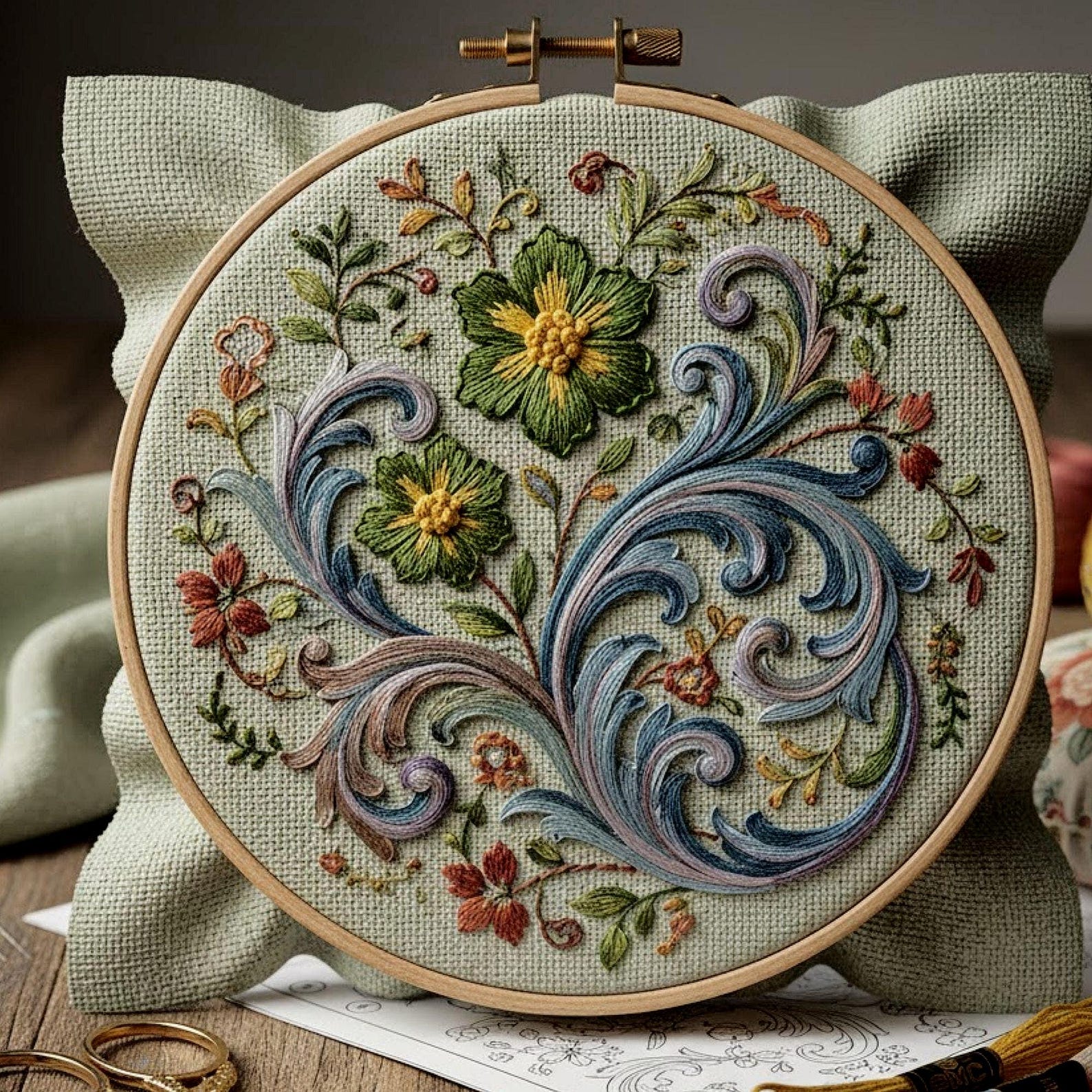 Vintage Floral Swirl Hand Embroidery Pattern | Elegant Botanical Hoop ...