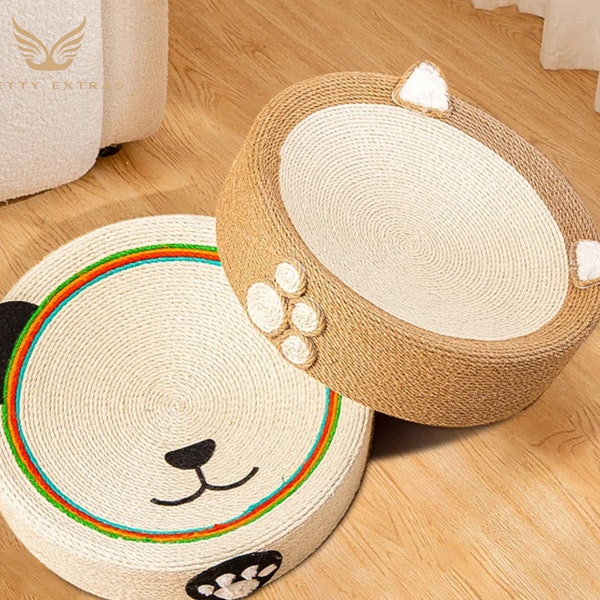 Handcrafted Round Cat Scratcher Pad - 2 in 1 Sisal Weave Cats Scratching Board & Lounge for Cats' Training and Furniture Supplies