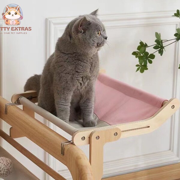 Universal Cat Window Hammock Sturdy Mat Hanging Bed Perch Wooden Assembly Hanging Bed