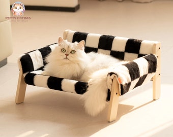 Handcrafted Wooden Cat Bed Sofa - Sturdy Fluffy Couch for Cats and Small Dogs - Elevated Pet Furniture