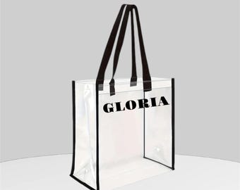 Personalized Clear Tote Bag, Custom Name, Quote, Bridal Gift, Bride Tote Bag, Bridal Party Gift, Mrs Tote, Beach Tote