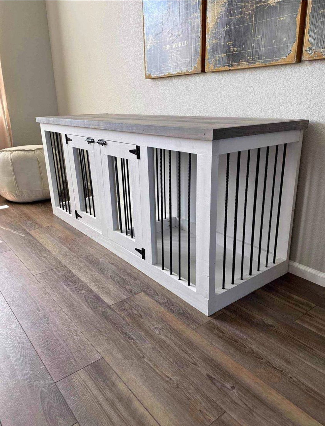 Double Dog Crate Furniture Dog Kennel Sliding Barn Door Kennel Custom ...