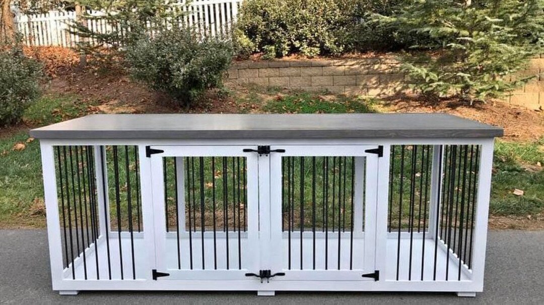Double Dog Crate Furniture Dog Kennel Sliding Barn Door Kennel Custom ...