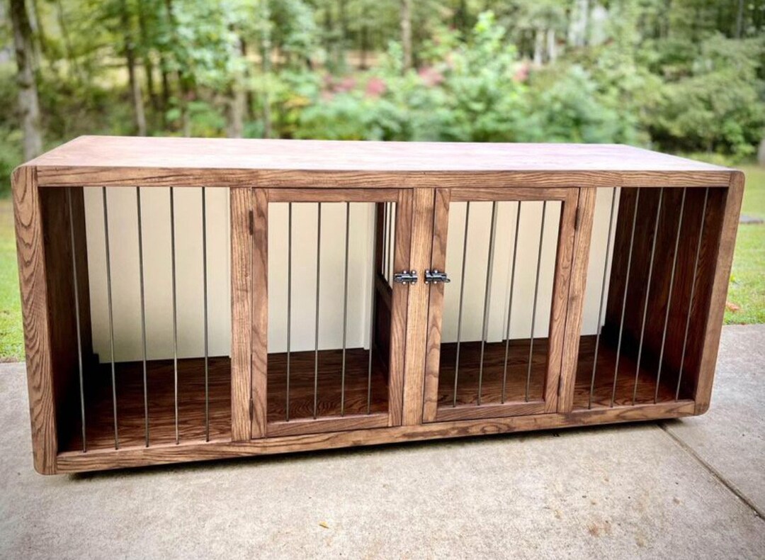 Double Dog Crate Furniture Dog Kennel Sliding Barn Door Kennel Custom ...