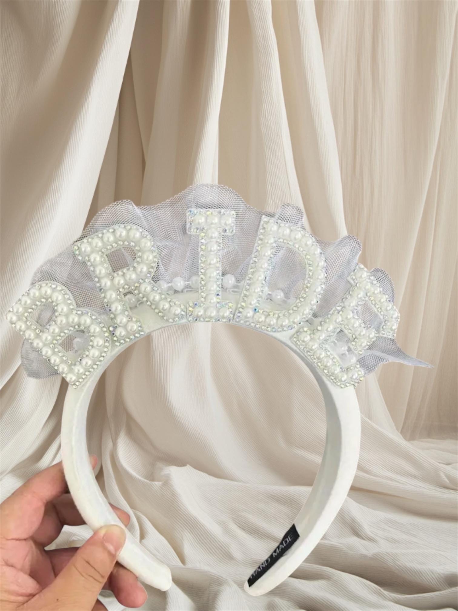 Pearl Embellished Bride Headband, Bride Bridal Hair Piece, Bachelorette Gift Bride Pearl Headband: Bachelorette Party Hair Accessory - Etsy main image 2