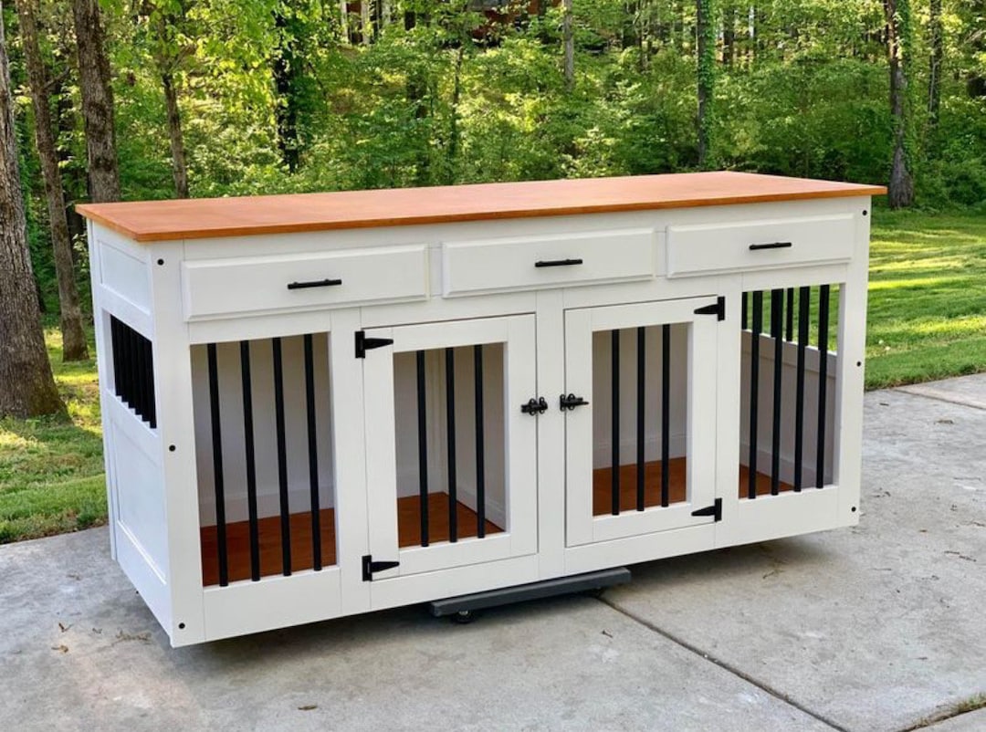 Double Dog Crate Furniture Dog Kennel Sliding Barn Door Kennel Custom ...