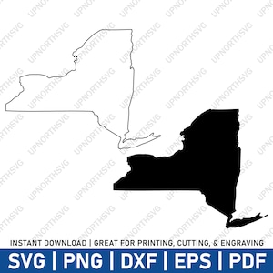 New York Outline & Silhouette Shape SVG File | NY Vector Map | USA State Graphic Image | Cricut Laser Cut Engraving File | pdf, ai, eps, png