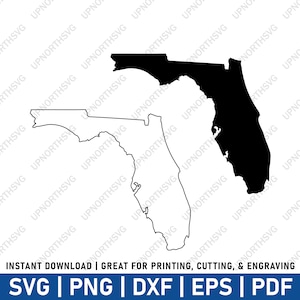 Florida Umriss & Silhouette Form SVG-Datei | Einfache FL Vektorkarte | Ausdruckbarer US Bundesstaat | Cricut Laser-Schnitt-Gravur-Datei | pdf, ai, eps, png