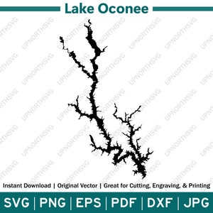 Lake Oconee Georgia Silhouette Map | SVG Vector Graphic File | Shape Outline Image | Cut, Engrave, or Print | pdf, dxf, eps, png