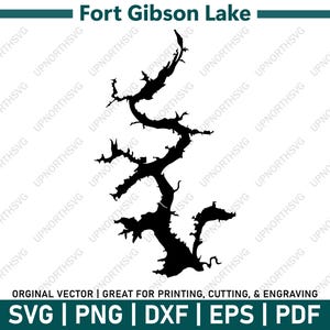 Mapa da silhueta de Fort Gibson Lake SVG Oklahoma | Arquivo gráfico vetorial | Imagem de contorno de forma | Cortar, gravar ou imprimir | pdf, dxf, eps, png