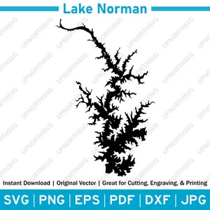 Lake Norman North Carolina Silhouette Map | SVG Vector Graphic File | Shape Outline Image | Cut, Engrave, or Print | pdf, eps, png