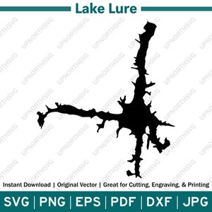 Lake Lure North Carolina Silhouette Map | SVG Vector Graphic File | Shape Outline Image | Cut, Engrave, or Print | pdf, eps, png
