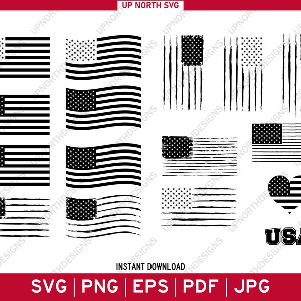 American Flag SVG Bundle | Distressed US Flag | United States of America Decor | Printable 4th of July | USA Clip Art | Flag Silhouette