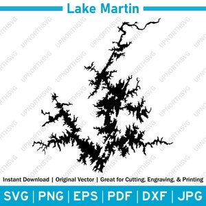 Lake Martin Alabama Silhouette Karte | SVG Vektorgrafik-Datei | Form Umriss Bild | Schneiden, Gravieren oder Drucken | pdf, dxf, eps, png